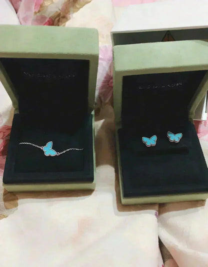 [⭐Hyrra Jewelry]BUTTERFLY TURQUOISE EARRINGS SILVER