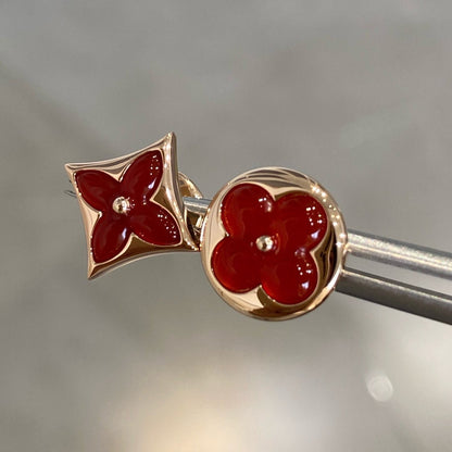 [⭐Hyrra Jewelry]STAR AND SUN PINK GOLD CARNELIAN STUD EARRINGS