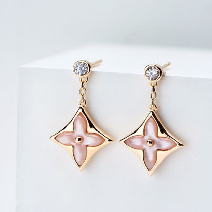 [⭐Hyrra Jewelry]DOUBLE STAR PINK GOLD MOP DROP EARRINGS