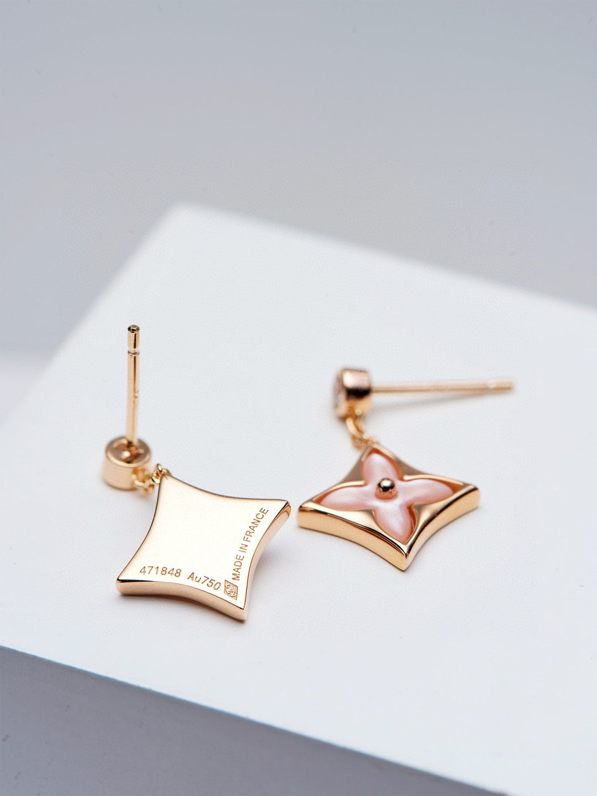 [⭐Hyrra Jewelry]DOUBLE STAR PINK GOLD MOP DROP EARRINGS