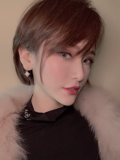 [⭐Hyrra Jewelry]DOUBLE STAR PINK GOLD MOP DROP EARRINGS