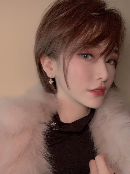 [⭐Hyrra Jewelry]DOUBLE STAR PINK GOLD MOP DROP EARRINGS