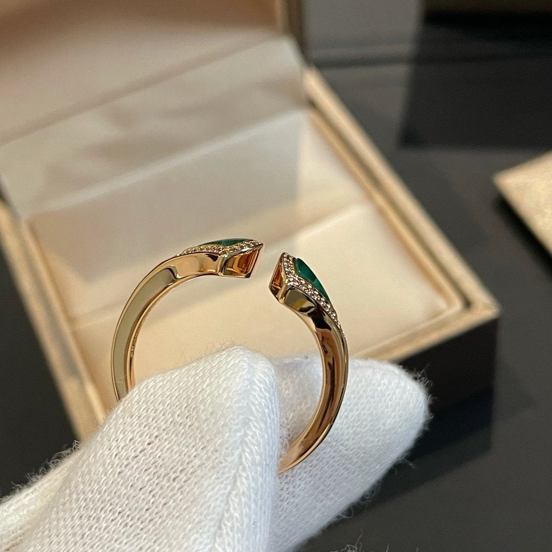 [⭐Hyrra Jewelry]DREAM MALACHITE DIAMOND OPEN RING