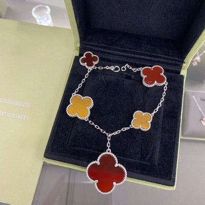 [⭐Hyrra Jewelry]CLOVER 5 MOTIFS SIVLER CARNELIAN TIGER EYE BRACELET