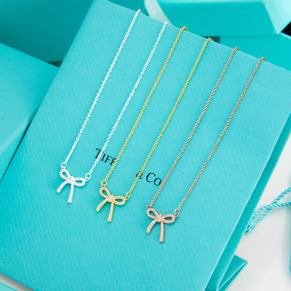 [Hyrra Jewelry]RIBBON NECKLACE BOW PENDANT DIAMOND CHARM CHAIN