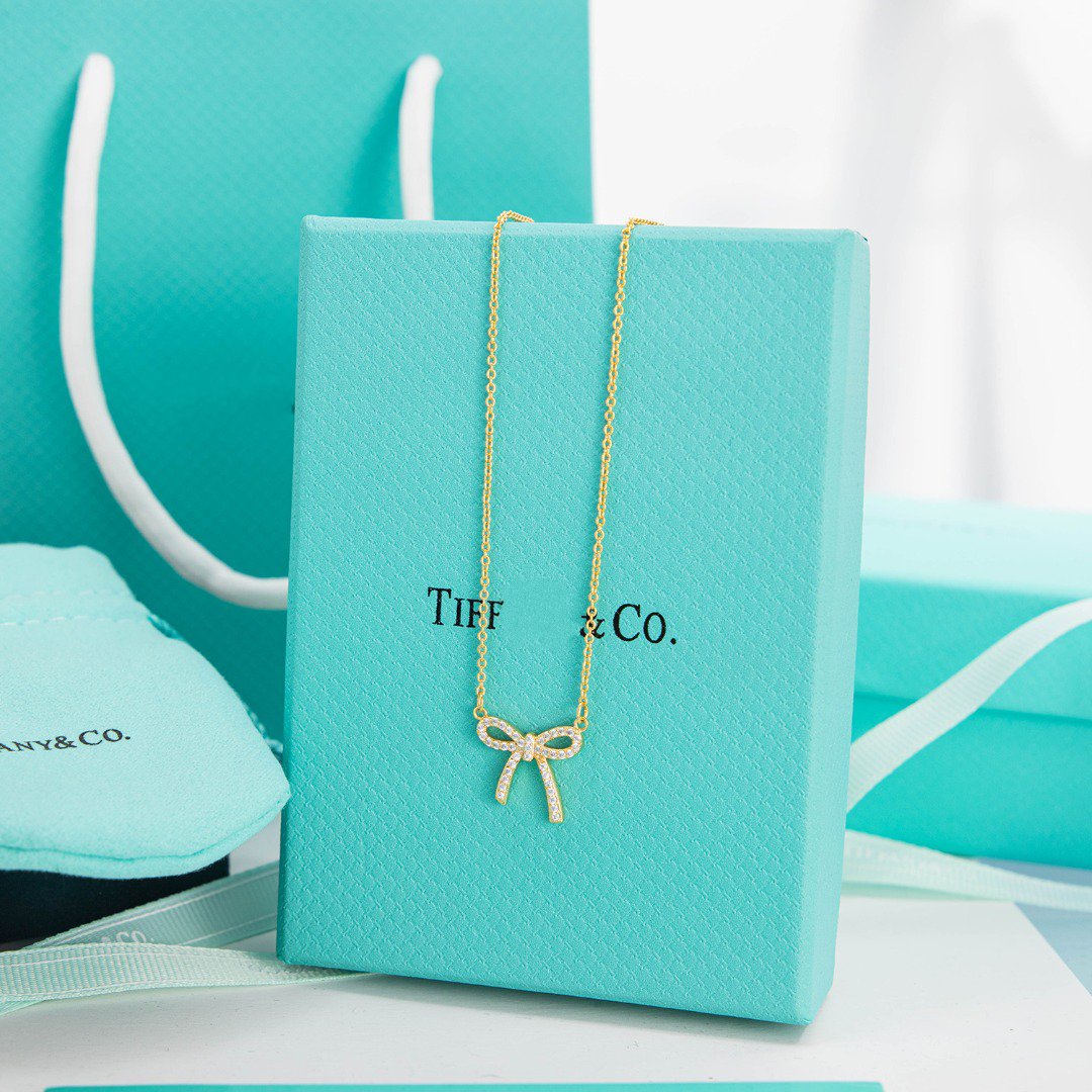 [Hyrra Jewelry]RIBBON NECKLACE BOW PENDANT DIAMOND CHARM CHAIN