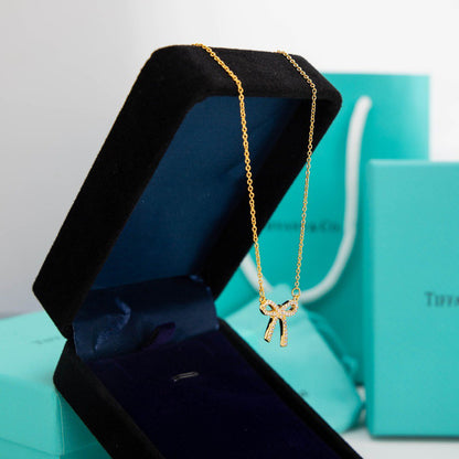[Hyrra Jewelry]RIBBON NECKLACE BOW PENDANT DIAMOND CHARM CHAIN