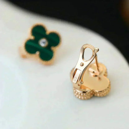 [⭐Hyrra Jewelry]CLOVER MEDIUM 1 MOTIFS MALACHITE DIAMOND EARRINGS