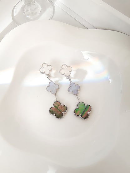 [⭐Hyrra Jewelry]CLOVER 3 MOTIFS CHALCEDONY DARK MOP SILVER EARRINGS