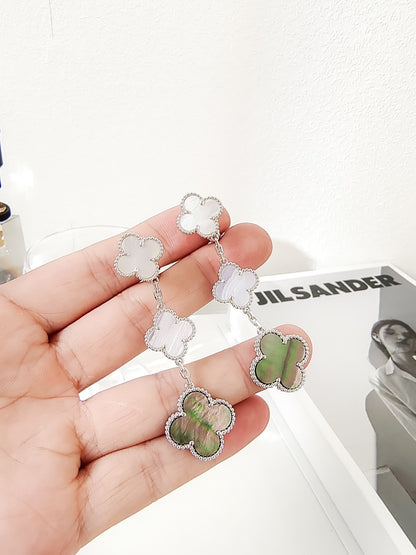 [⭐Hyrra Jewelry]CLOVER 3 MOTIFS CHALCEDONY DARK MOP SILVER EARRINGS