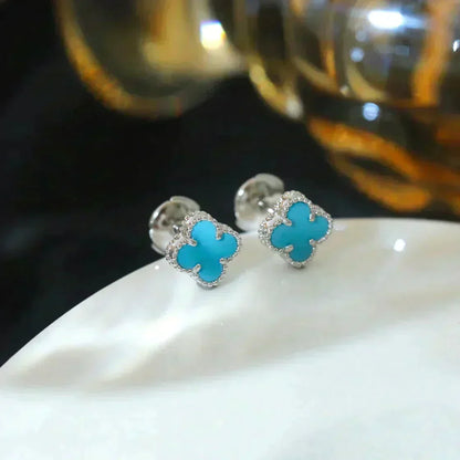 [⭐Hyrra Jewelry]CLOVER MINI 9.5MM ONYX STUD EARRINGS SILVER