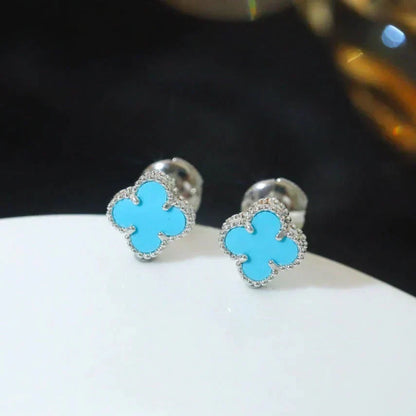 [⭐Hyrra Jewelry]CLOVER MINI 9.5MM ONYX STUD EARRINGS SILVER