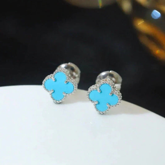 [⭐Hyrra Jewelry]CLOVER MINI 9.5MM ONYX STUD EARRINGS SILVER