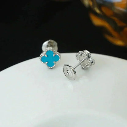 [⭐Hyrra Jewelry]CLOVER MINI 9.5MM ONYX STUD EARRINGS SILVER