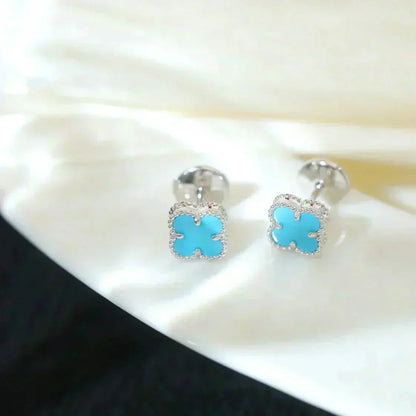 [⭐Hyrra Jewelry]CLOVER MINI 9.5MM ONYX STUD EARRINGS SILVER