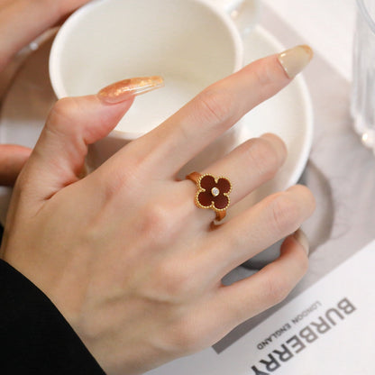 [⭐Hyrra Jewelry]CLOVER CARNELIAN RING ROSE GOLD DIAMOND