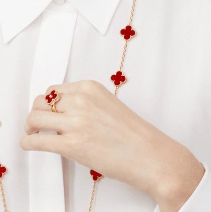 [⭐Hyrra Jewelry]CLOVER CARNELIAN RING ROSE GOLD DIAMOND