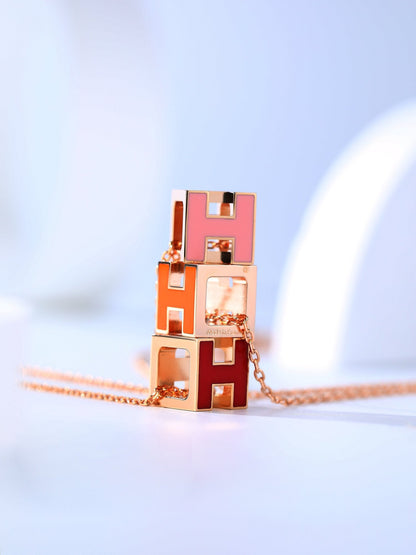 [⭐Hyrra Jewelry]H CAGE PINK GOLD NECKLACE