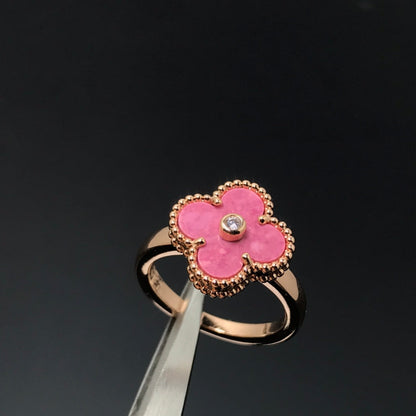 [⭐Hyrra Jewelry]CLOVER RHODONITE ROSE GOLD RING