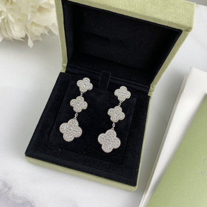 [⭐Hyrra Jewelry]CLOVER 3 MOTIF DIAMOND SILVER DROP EARRINGS