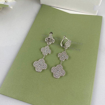 [⭐Hyrra Jewelry]CLOVER 3 MOTIF DIAMOND SILVER DROP EARRINGS