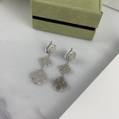 [⭐Hyrra Jewelry]CLOVER 3 MOTIF DIAMOND SILVER DROP EARRINGS