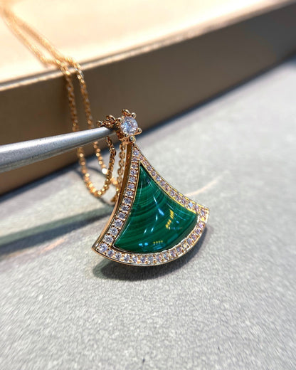 [⭐Hyrra Jewelry]DREAM MALACHITE DIAMOND PAVED PINK GOLD NECKLACE