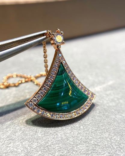 [⭐Hyrra Jewelry]DREAM MALACHITE DIAMOND PAVED PINK GOLD NECKLACE