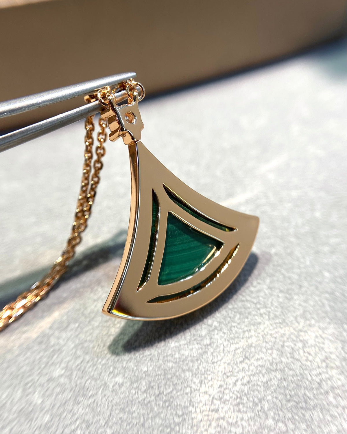 [⭐Hyrra Jewelry]DREAM MALACHITE DIAMOND PAVED PINK GOLD NECKLACE