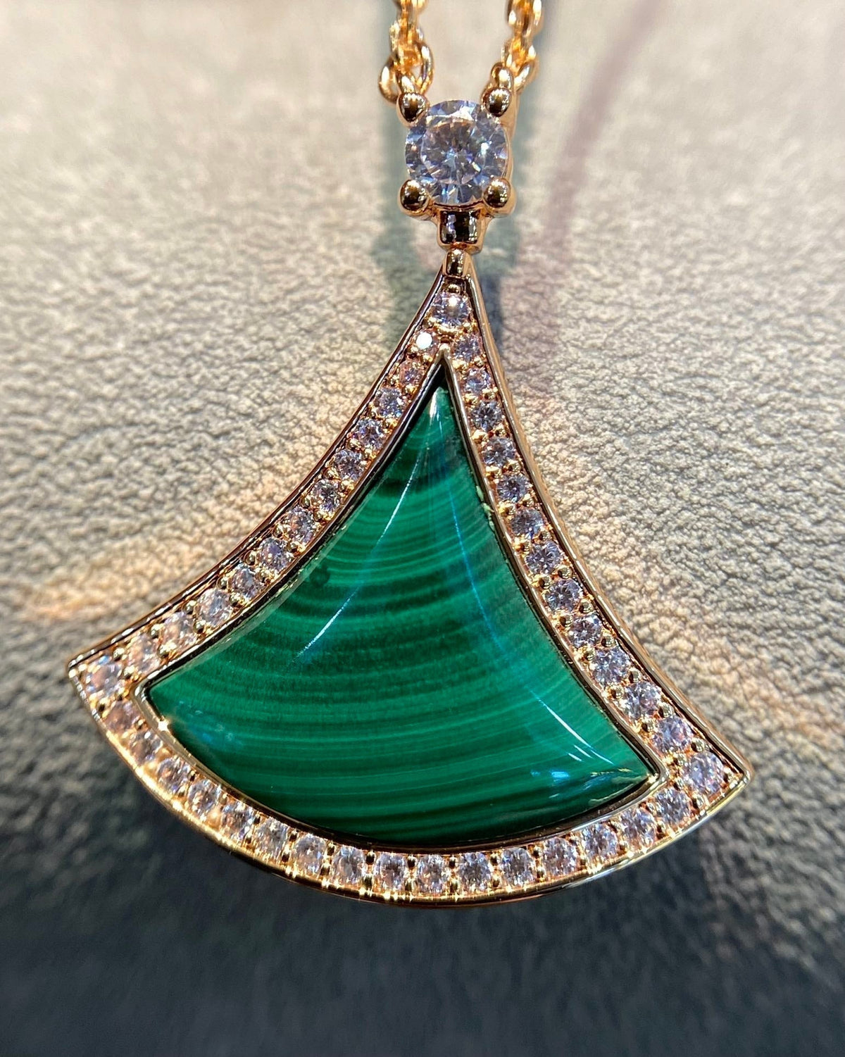 [⭐Hyrra Jewelry]DREAM MALACHITE DIAMOND PAVED PINK GOLD NECKLACE