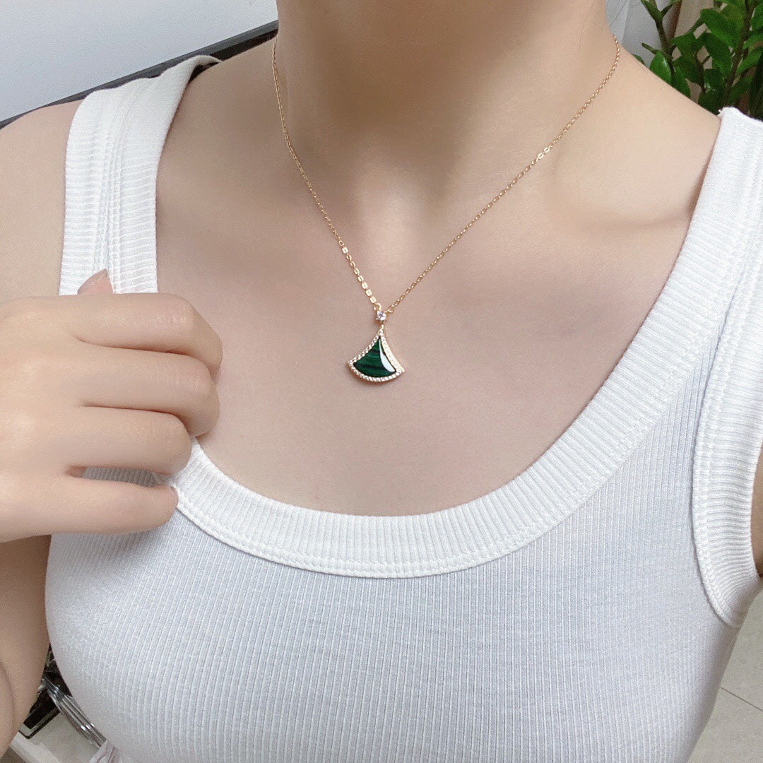 [⭐Hyrra Jewelry]DREAM MALACHITE DIAMOND PAVED PINK GOLD NECKLACE
