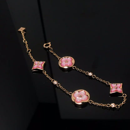 [⭐Hyrra Jewelry]STAR AND SUN 4 MOTIF PINK MOP PINK GOLD BRACELET