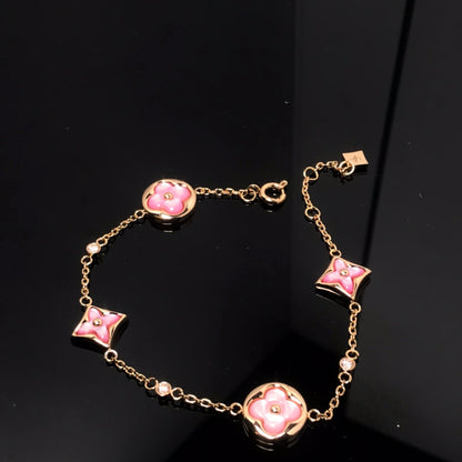 [⭐Hyrra Jewelry]STAR AND SUN 4 MOTIF PINK MOP PINK GOLD BRACELET