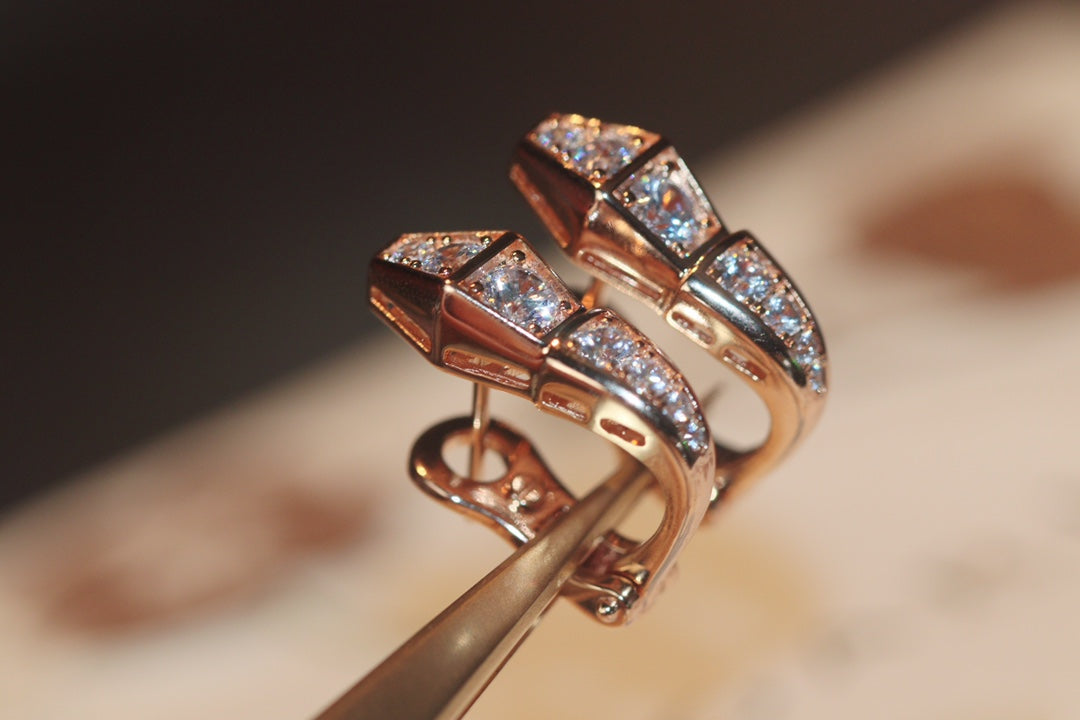 [⭐Hyrra Jewelry]SERPENT PINK GOLD DIAMOND EARRINGS