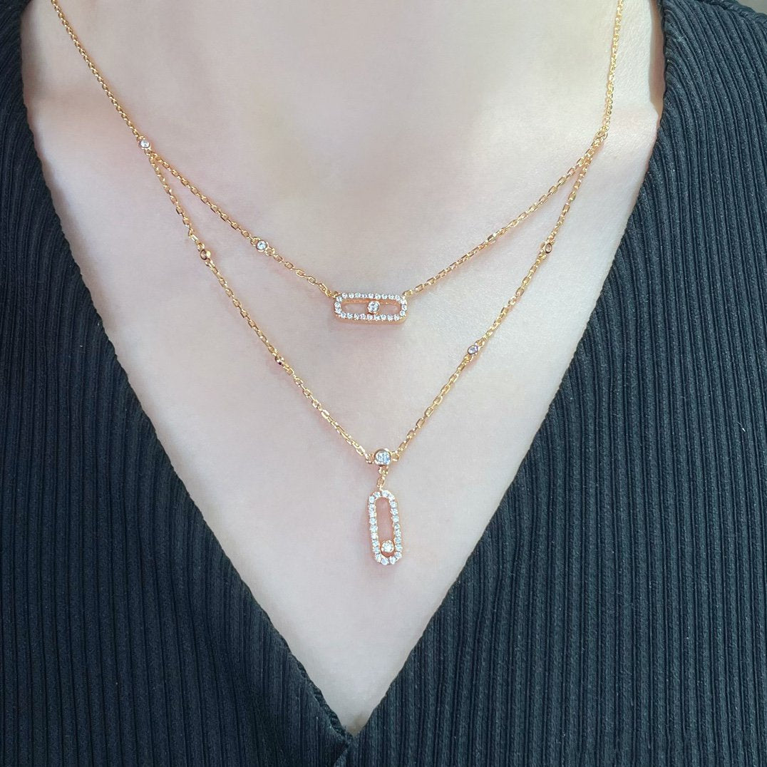 [⭐Hyrra Jewelry]MOVE 2 ROW DIAMOND NECKLACE