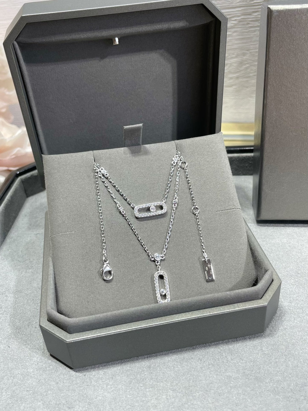 [⭐Hyrra Jewelry]MOVE 2 ROW DIAMOND NECKLACE