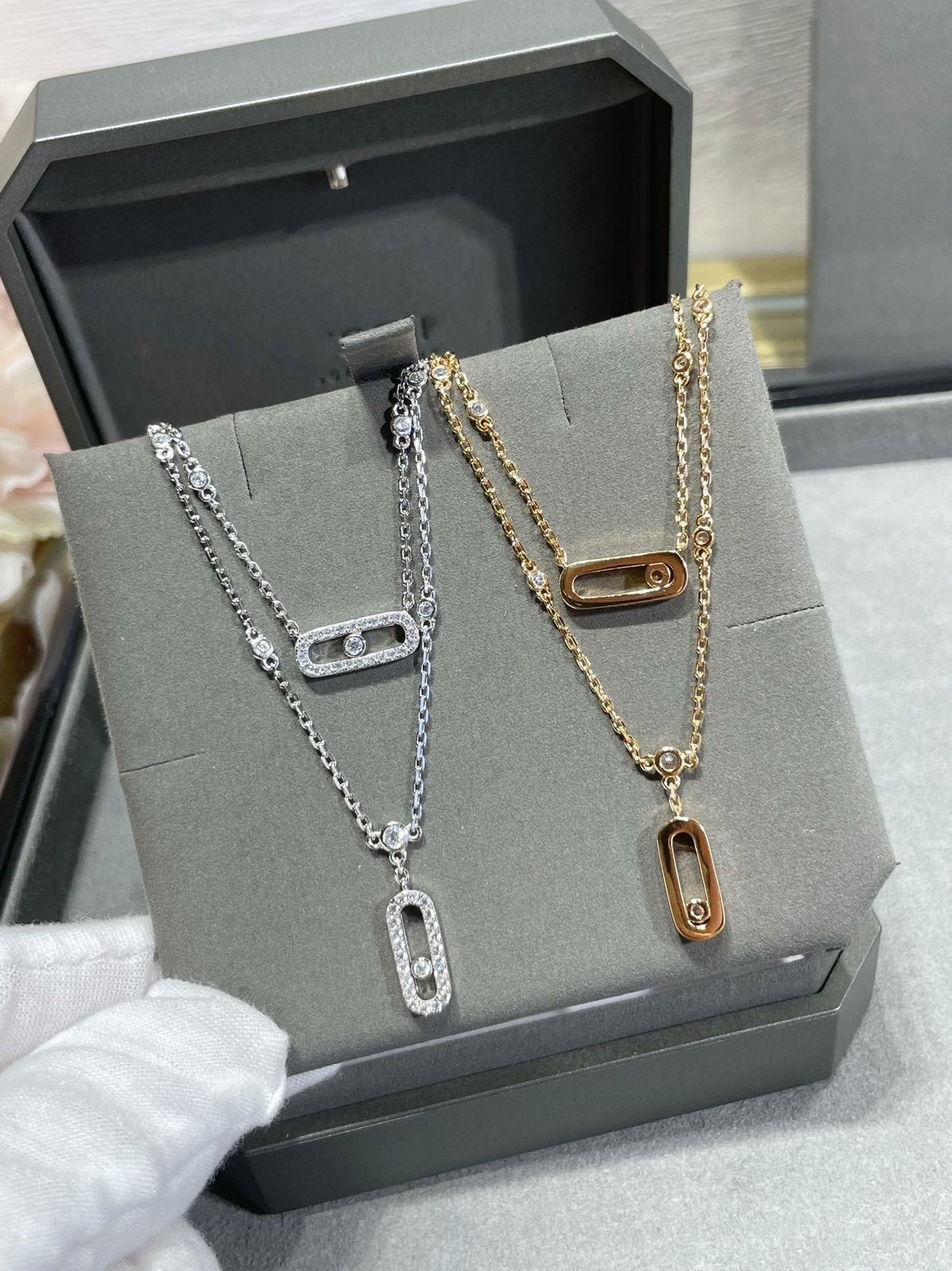 [⭐Hyrra Jewelry]MOVE 2 ROW DIAMOND NECKLACE