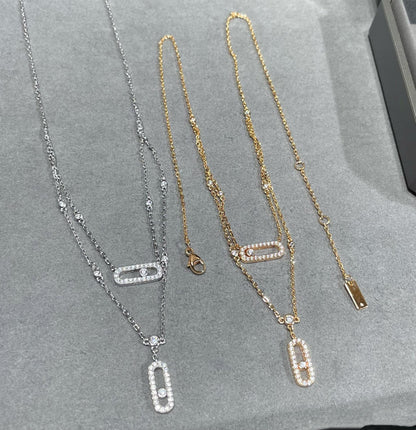 [⭐Hyrra Jewelry]MOVE 2 ROW DIAMOND NECKLACE