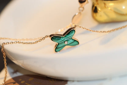 [⭐Hyrra Jewelry]JEUX MALACHITE 1 DIAMOND PINK GOLD NECKLACE