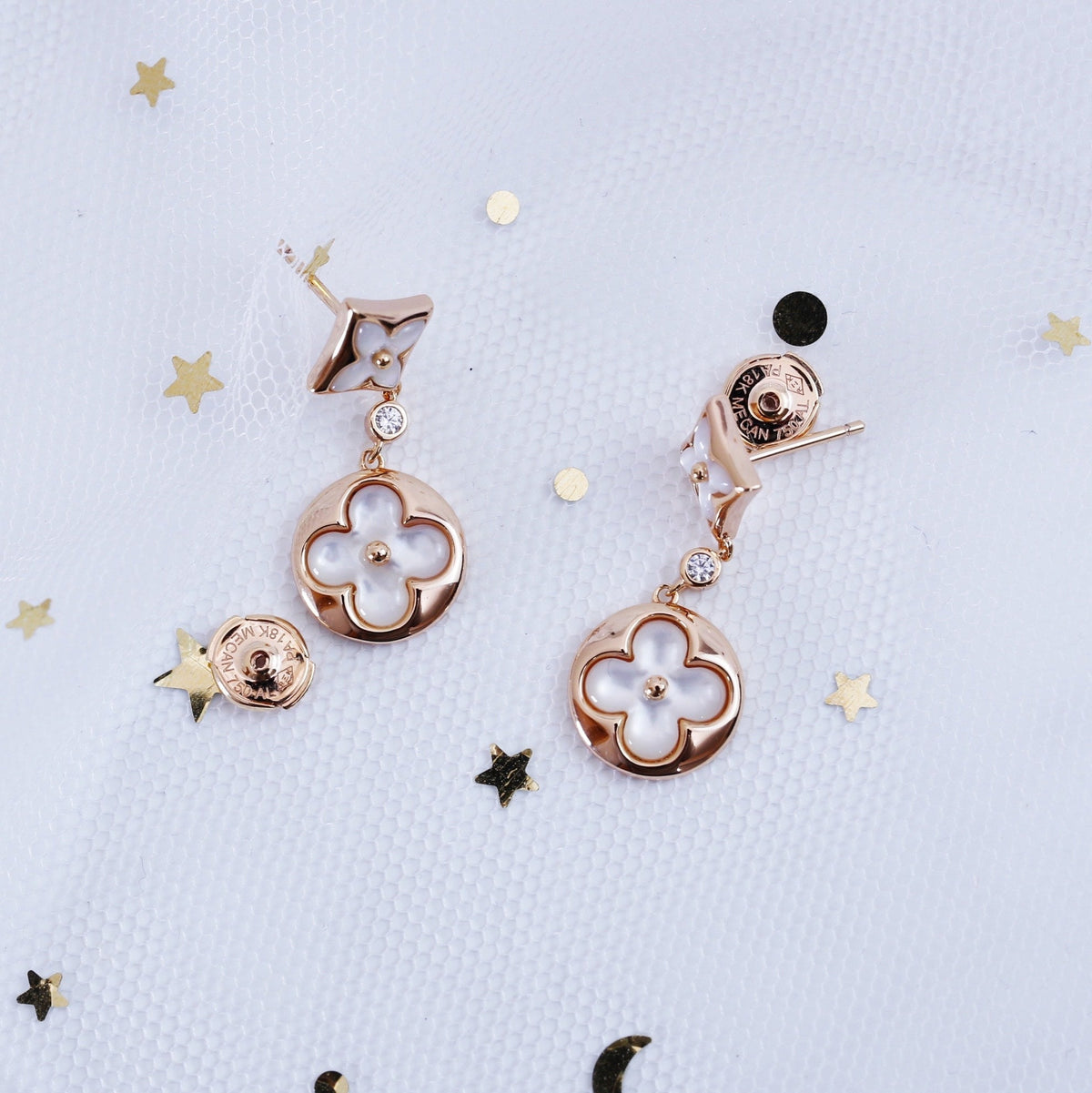 [⭐Hyrra Jewelry]STAR AND SUN PINK GOLD MOP DROP EARRINGS