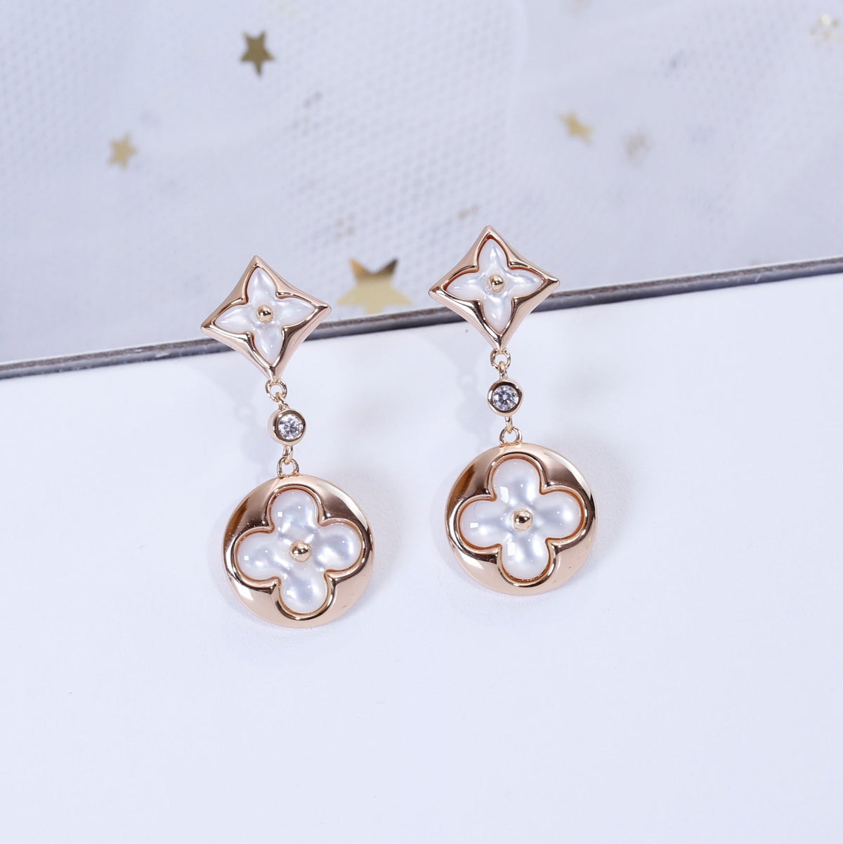 [⭐Hyrra Jewelry]STAR AND SUN PINK GOLD MOP DROP EARRINGS