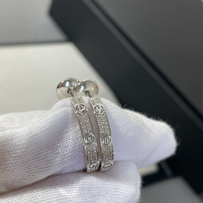 [⭐Hyrra Jewelry]LOVE DIAMOND SILVER HOOP EARRINGS