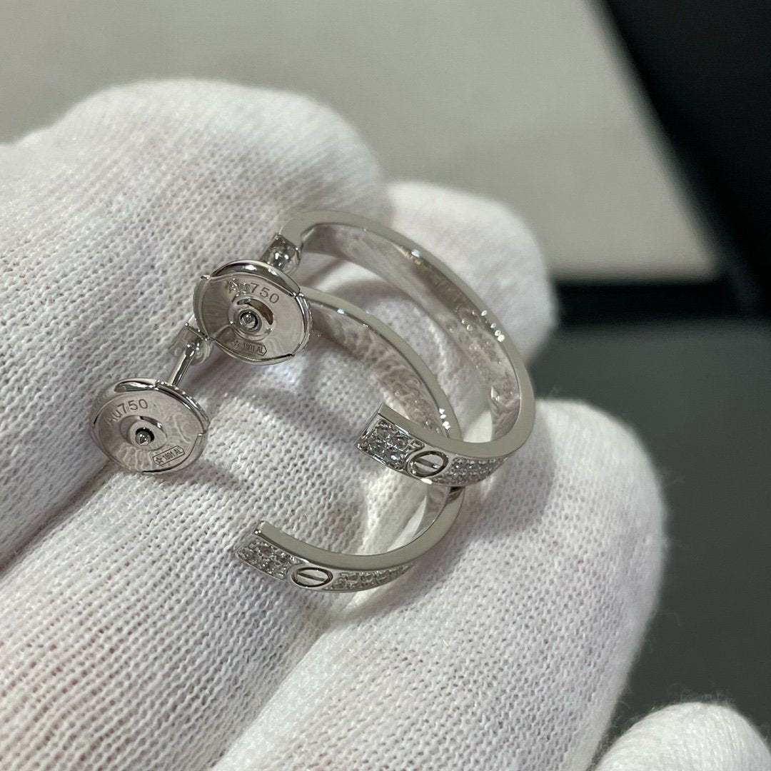 [⭐Hyrra Jewelry]LOVE DIAMOND SILVER HOOP EARRINGS