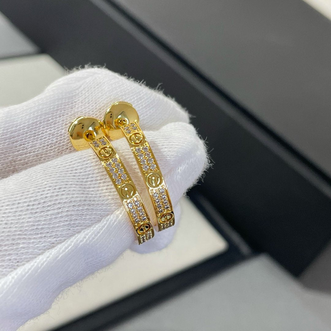 [⭐Hyrra Jewelry]LOVE DIAMOND GOLD HOOP EARRINGS
