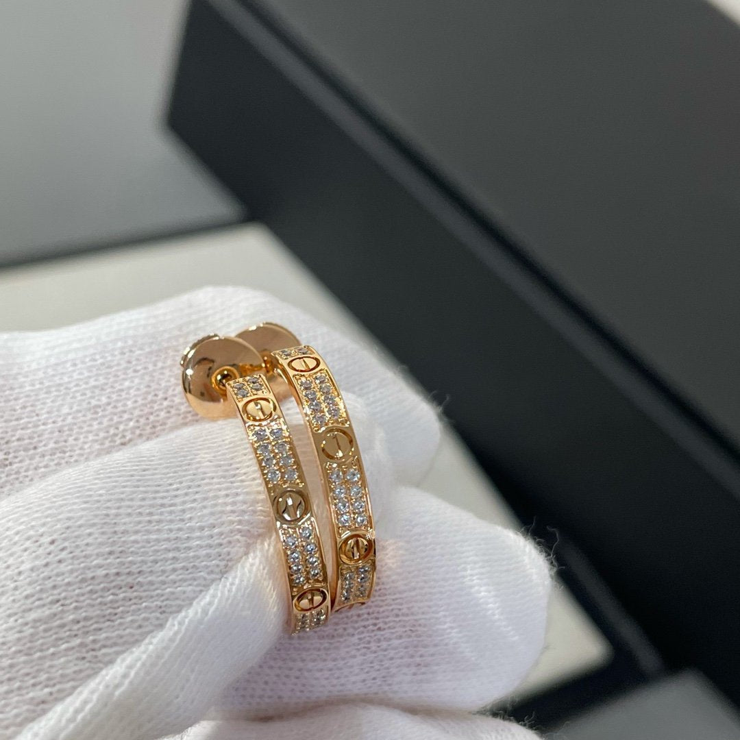 [⭐Hyrra Jewelry]LOVE DIAMOND PINK GOLD HOOP EARRINGS