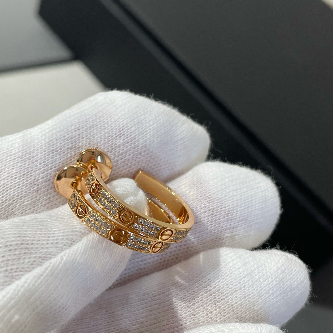 [⭐Hyrra Jewelry]LOVE DIAMOND PINK GOLD HOOP EARRINGS