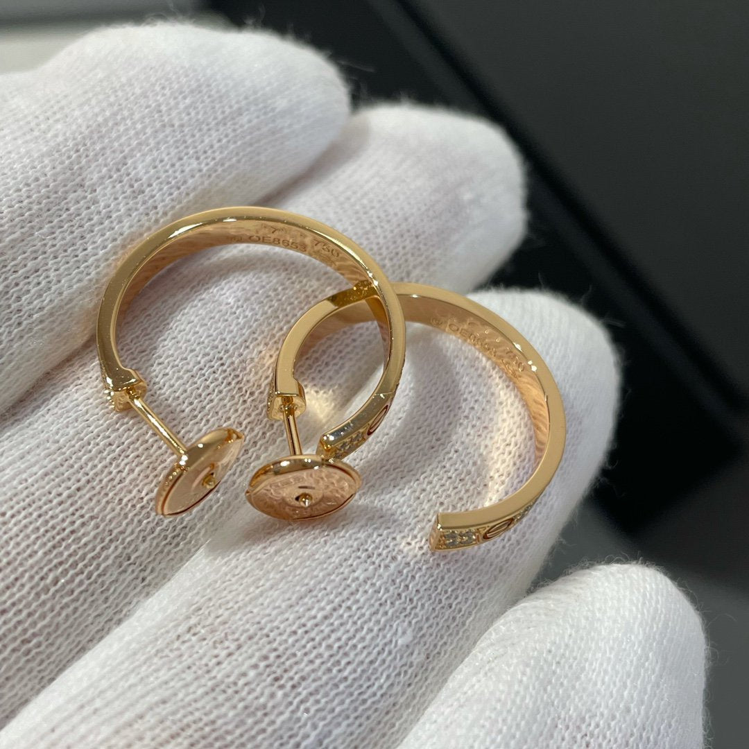 [⭐Hyrra Jewelry]LOVE DIAMOND PINK GOLD HOOP EARRINGS