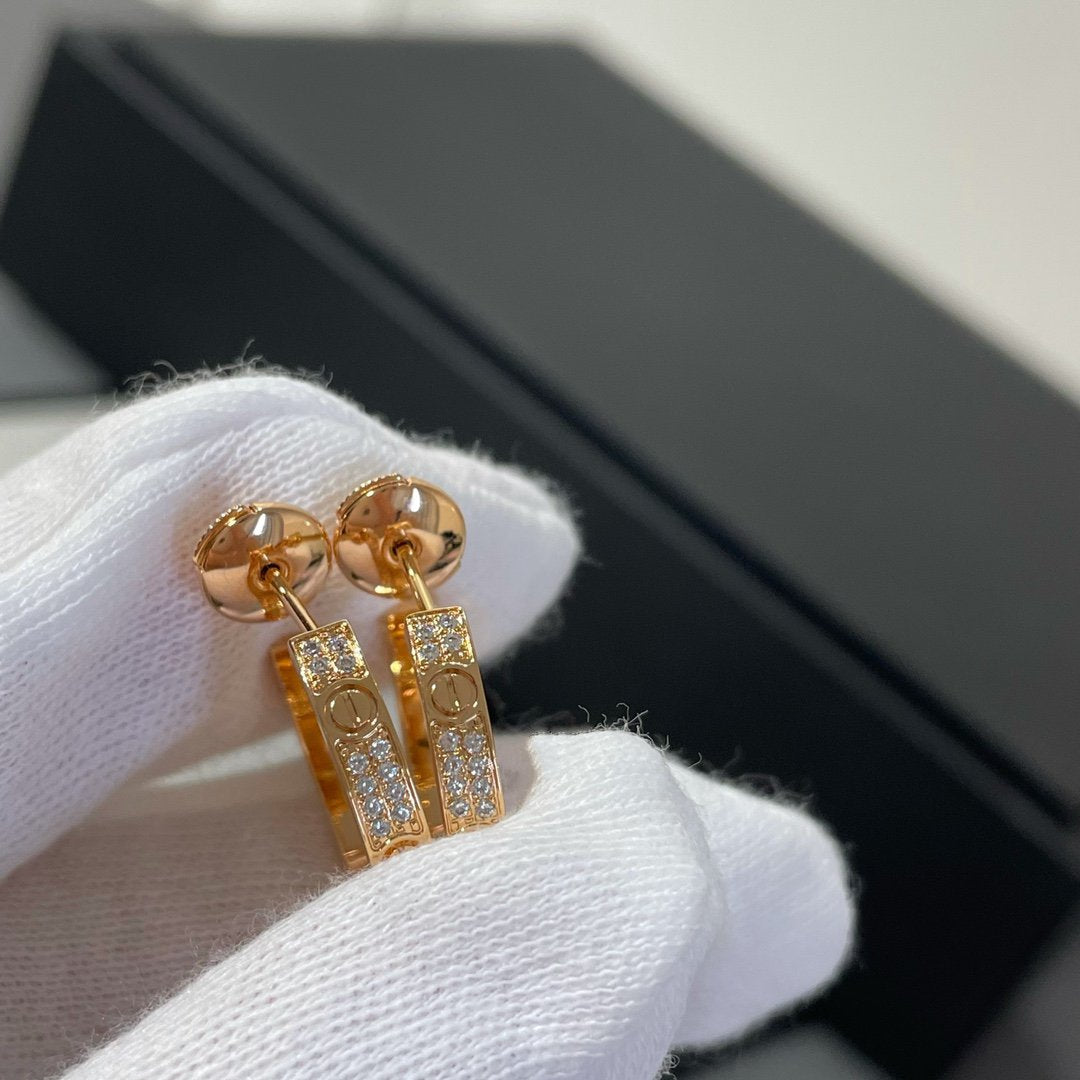 [⭐Hyrra Jewelry]LOVE DIAMOND PINK GOLD HOOP EARRINGS