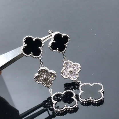 [⭐Hyrra Jewelry]CLOVER 3 MOTIF DIAMOND ONYX SILVER EARRINGS