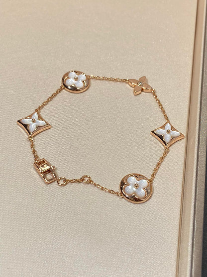 [⭐Hyrra Jewelry]STAR AND SUN 5 MOTIF MOP PINK GOLD BRACELET
